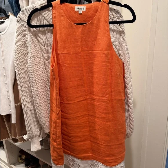 STAUD Mika Floral Eyelet-Trimmed Linen Shift Minidress - Picture 2 of 5